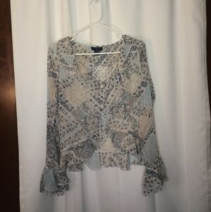 RAG Womens Y2K Fairy Bell Sleeve Top Medium Sheer Ruffle Renaissance Edwardian